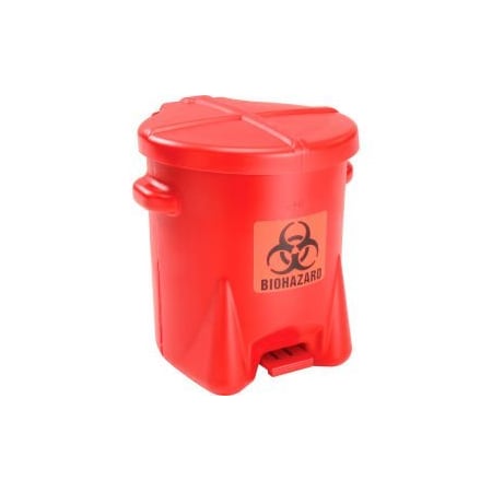 Justrite Eagle 6 Gallon Poly Safety Biohazardous Waste Can, Red - 943BIO 943BIO